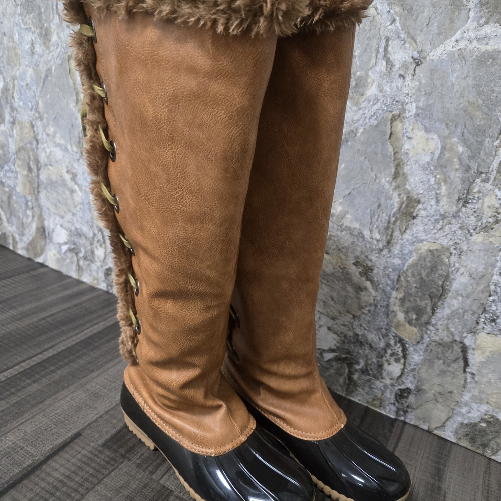 Women's Over-the-Knee Brown Faux-Shearling Trim Winter Boots